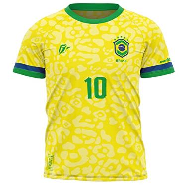 Imagem de Camiseta Filtro UV Infantil Brasil Canarinho Amarelo Copa Torcedor Onça