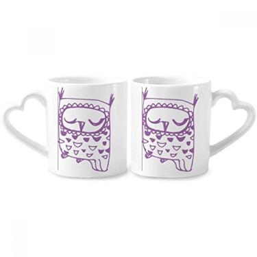 Imagem de Conjunto de canecas de porcelana para casal, animais de estimação, pássaro, olhos fechados, desenho animado, coração