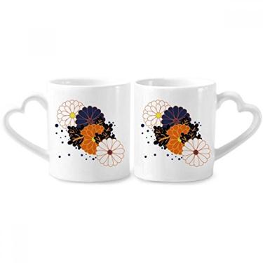 Imagem de Conjunto de canecas de porcelana para casais, flores e plantas coloridas para decoração de flores e crisântemo, coração