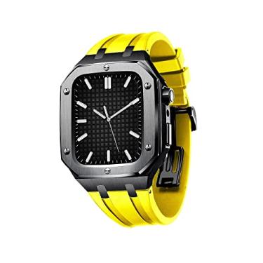 Imagem de KANUZ Capa de metal militar masculina feminina para Apple Watch Band 45mm 44mm Pulseira de silicone à prova de choque Bumper Business Casual Style Watch Strap para iWatch Series 7/SE/6/5/4