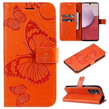 Imagem de Capas de telefone borboleta em relevo para Samsung Galaxy A14 5G Capa de couro com compartimentos para cartão de visita de luxo clipe de carteira à prova de choque Capa para telefone Samsung A14 5G Capas (laranja, Samsung A14 5G)