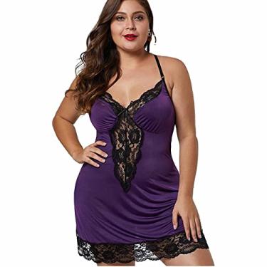 Imagem de Saia de noite camisola de renda loungewear pijama pijama pijama feminino ultramacio camisola confortável plus size, roxo, M (60kg/165cm)