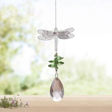 Imagem de Prisma de filtro solar de cristal WEISIPU – Coletores de sol de libélula para janelas, decoração de árvore de Natal, presentes (verde)