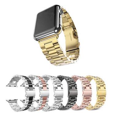 Imagem de Pulseira Metal 3 Elos LTIMPORTS, compativel com Apple Watch 42mm Series 11/10, 41mm Series 9/8/7, 40mm Series 6/5/4/SE e Apple Watch 38mm Series 3/2/1 (Dourado)