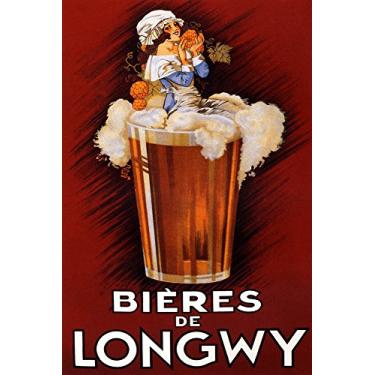 Imagem de Garota Copo de Cerveja Bieres de Longwy Bar Restaurante Bebida Vintage Poster Reprodução em Papel de Foto (No Papel de Foto, 76 cm X 51 cm Tamanho da Imagem)