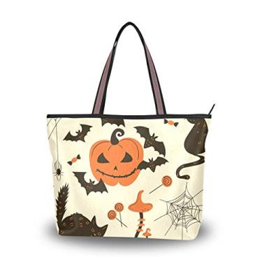 Imagem de Sacola de Halloween, gatos, abóboras, bolsa de ombro para mulheres e meninas, Multicolorido., Large