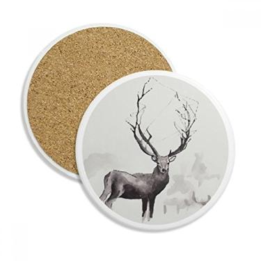 Imagem de Rena Natal efeito artístico aquarela copo copo copo copo proteção mesa pedra absorvente