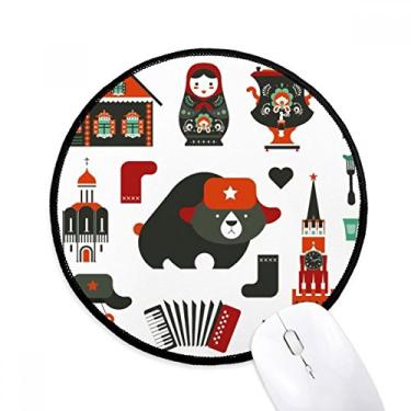 Imagem de Mouse pad Rússia Bear Vodka Acordeão Boneca Rússia Tapete Redondo para Escritório