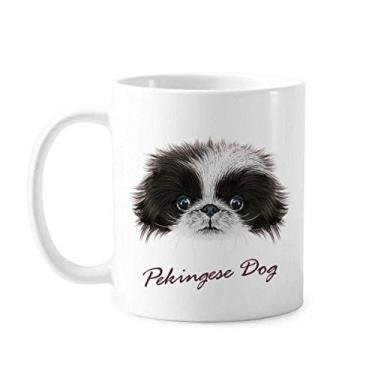 Imagem de Caneca de cerâmica preta e branca fofa de animal de estimação de cachorro pekingese de cerâmica copo de porcelana de café