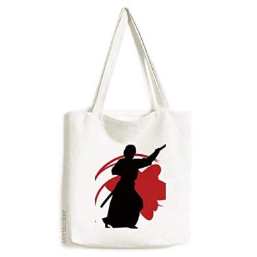 Imagem de Japan Asia Samurai Katana Sakura Parry Outline Bolsa sacola de compras casual bolsa de mão