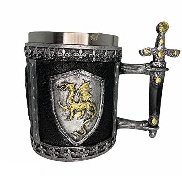 Imagem de Caneca Chopp Inox e resina Dragão Alça Espada 400ml Presente