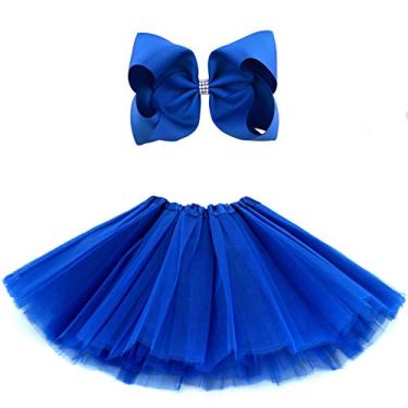 Imagem de Saia tutu de tule com 5 camadas BGFKS para meninas com laço e laço de cabelo, saia tutu para balé, Dark Blue, 2-8 Years Old