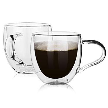 Imagem de CNGLASS Canecas de café de parede dupla com alça, copos de café de vidro isolado transparente de 280 g para latte, cappuccino, bebidas quentes e frias, conjunto de 2