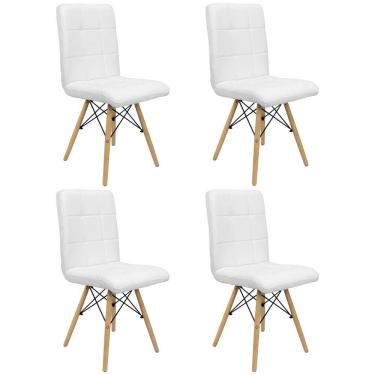 Imagem de Kit 4 Cadeiras Gomos Eiffel Eames Fitz Dublin Estofada Base Madeira Branca