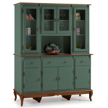 Imagem de Cristaleira Arca Oratório 8 Portas 3 Gavetas e Pés Luiz XV 60634 Linz Móveis - Verde Musgo/Imbuia