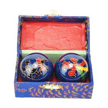 Imagem de Fancyes 2 peças bolas de massagem chinesa exercício handebol com caixa de armazenamento reutilizável suave presente aliviar rigidez bolas chinesas de baoding, Dragão Fênix Azul