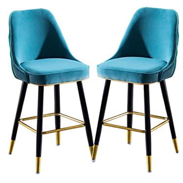 Imagem de Cadeiras de jantar cadeiras de sala de jantar elegantes banquetas de bar altas conjunto de 2 banquetas de bar estofadas sem braço de veludo cadeiras de bar de altura balcão de cozinha com altura do balcão de cozinha cadeiras de bar modernas azul/verde/cinza