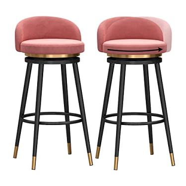 Imagem de Cadeiras de jantar cadeiras de sala de jantar banquetas de bar giratórias elegantes com pernas pretas conjunto de 2, cadeira de bar de café da manhã de cozinha moderna, banqueta de bar alta de veludo, altura do assento 65/75 cm Tudo está bem