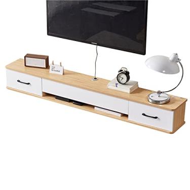 Imagem de JUNNIU Suporte de TV flutuante para unidade de TV montado na parede, prateleira componente de console de mídia de centro de entretenimento montado na parede sob a TV com 2 gavetas de armazenamento/a/decoração de 140 cm