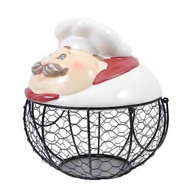 Imagem de Garneck 1Pc Cesta De Ovos Dispensador De Café Cestas Redondas Recipiente De Café Comida Vegetal Cesta De Batata Cerâmica Metal Ferro Arame Cesta De Vegetais Servindo Cesta Para Ovos