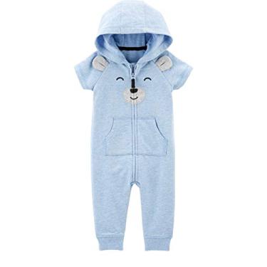 Imagem de Macac o com capuz Carter's para beb s meninos com urso, Heather Blue, 3 Months