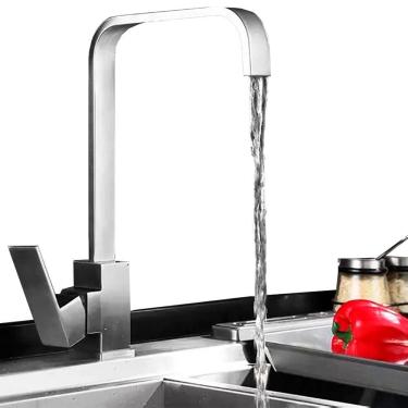 Imagem de Torneira de Banheiro Lavabo Cozinha Gourmet Prata Com Funcao Giro 360º Efeito Cascata + Registro Monocomando Agua Quente e Fria + Kit de Instalacao