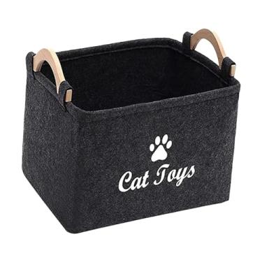 Imagem de Caixa organizadora de brinquedos para cães, caixas de armazenamento retangulares de grande capacidade, cesta de feltro para animais de estimação, cinza escuro