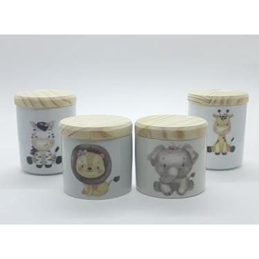 Imagem de Kit higiene bebê Safari 4 potes MENINA - Peças Porcelana Tampas Pinus