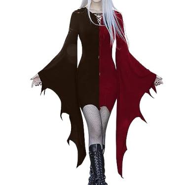 Imagem de Vestido feminino de manga comprida com estampa de Halloween e estilo gótico, vestido casual, Marrom, XX-Large