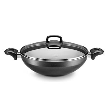 Imagem de MTA - Wok em Alumínio Antiaderente com Tampa de Vidro e Alça, Capacidade de 4,3L, nº 28, Cor Grafite, Linha Supra.