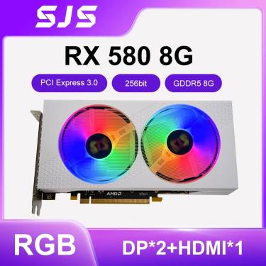 Imagem de Placa de vídeo branca para jogos SJS RX 580 para PC  2048SP com luz RGB  AMD Radeon RX580 8G  256Bit