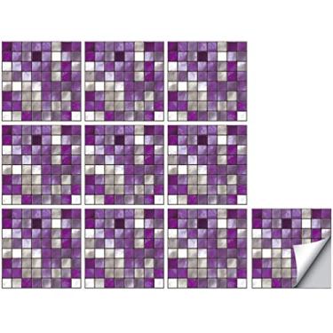 Imagem de Papel de parede roxo 10 peças papel de parede autoadesivo mosaico azulejo descascar e colar adesivos de azulejo filme autoadesivo papel de parede piso para banheiro cozinha azulejos de parede