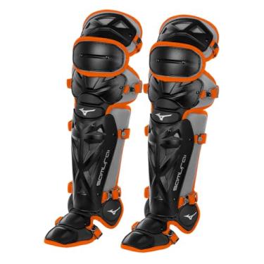 Imagem de Caneleiras de beisebol juvenil Samurai da Mizuno, Black/Orange, 14.5"