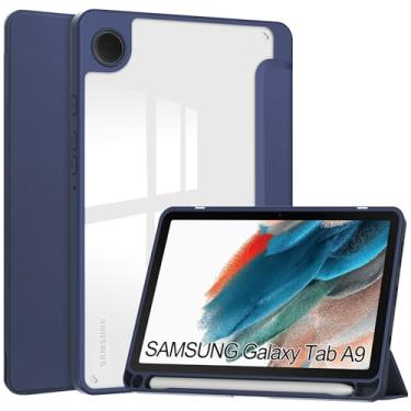 Imagem de Capa fina resistente compatível com Samsung Galaxy Tab A9 20.3 cm com parte traseira transparente transparente e capa de moldura TPU à prova de choque, suporta hibernar/despertar automático, suporte