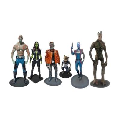 Imagem de Kit 6 Bonecos Guardiões da Galaxia Vingadores Nebulosa Senhor das Estrelas Drax Groot Gamora Rocket Resina 18cm Colecionável Estátua em Resina Miniatura Enfeite