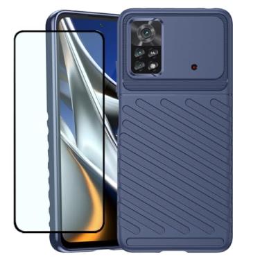 Imagem de GTBDEKI Capa de telefone para Poco X4 Pro 5G, capa 2201116PG com protetor de tela, capa traseira de silicone TPU flexível de borracha antiarranhões à prova de choque para Xiaomi Poco X4 Pro 5G azul