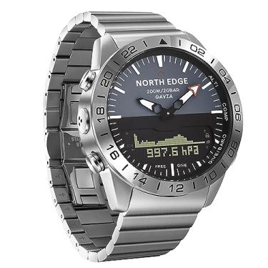 Imagem de Relógios masculinos North Edge, relógio digital analógico para homens, relógios esportivos de mergulho, relógios de negócios de luxo totalmente metálicos com bússola altímetro e pedômetro, temperatura de 200 m, profundidade à prova d'água, prata