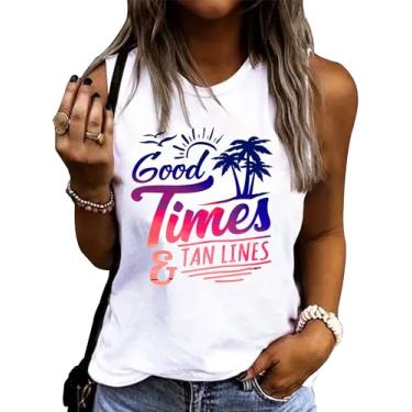 Imagem de On Cruise Time Coconut Tree Regatas para Mulheres Verão Férias Camisas Sem Manga Casual Praia Praty Camisetas Gráficas Colete, C - Branco, GG