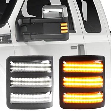 Imagem de Jinfili Luz de seta com retrovisor lateral de LED âmbar sequencial Switchback compatível com lentes fumê Ford F250 F350 F450 F550 Super Duty 2008-2016