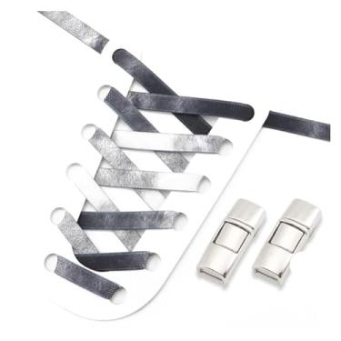 Imagem de No Tie Shoe Laces Colorful Metal Lock Elastic Shoelaces Flat Washed Without Fading Lazy Shoes Lace For Sneakers (Color : Black, Size : 100cm)