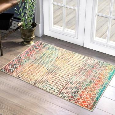 Imagem de Nailttos Tapete marroquino pequeno para quarto, tapete colorido 2x3 antiderrapante lavável tapete de porta interior, tapete macio de baixa pilha envelhecida tapete de cozinha tapetes para cabeceira,
