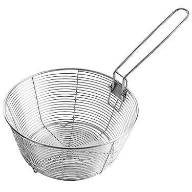 Imagem de Cesta de fritadeira de aço inoxidável para fritar, servir alimentos, cesta de fritura multifuncional com alça destacável fritadeira redonda malha de arame francesa fritura servindo comida apresentação
