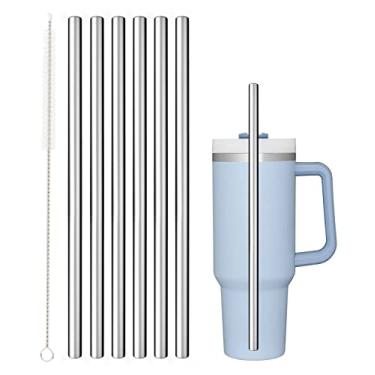 Imagem de Canudo de aço inoxidável de substituição para copo Stanley de 1,2 l de 850 g, copo de viagem para quencher aventura, pacote com 6 canudos reutilizáveis com escova de limpeza compatíveis com acessórios de copo Stanley Tumbler