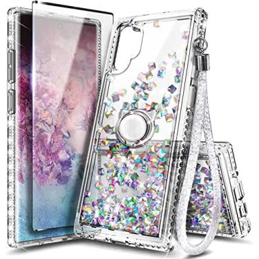 Imagem de NGB Supremacy Capa para Samsung Galaxy Note 10 Plus/Note 10 Plus 5G com protetor de tela (cobertura máxima, TPU flexível), suporte de anel/alça de pulso, capa fofa de areia movediça líquida com glitter (pedra transparente)