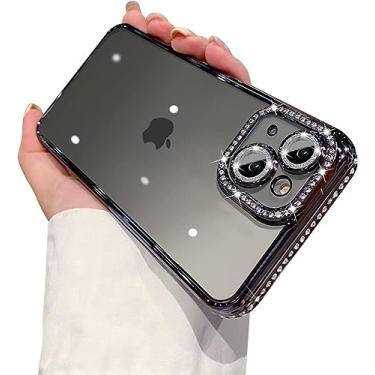 Imagem de AmazFCCY Capa de strass para iPhone 15 Plus de 6,7 polegadas, linda capa de proteção de câmera fina de poliuretano termoplástico transparente macio com brilho brilhante brilhante brilhante para Apple iPhone 15 Plus 2023 (preto)