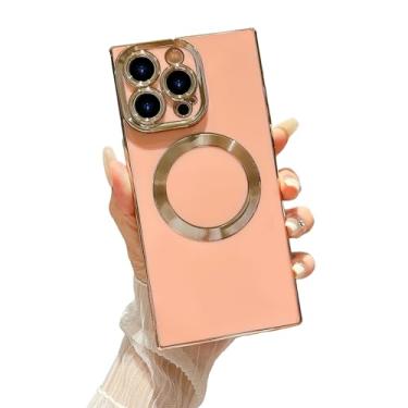 Imagem de Owncase Capa magnética quadrada para iPhone 15 Pro Max [compatível com Magsafe] Proteção total da câmera e cantos reforçados galvanizados à prova de choque macio TPU Edge Bumper Case para iPhone 15 Pro Max, rosa