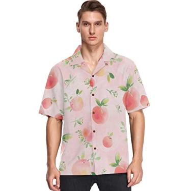 Imagem de Camisas havaianas masculinas manga curta Aloha Beach Shirt rosa pêssego padrão aquarela floral verão casual camisas de botão, Multicolorido, XG