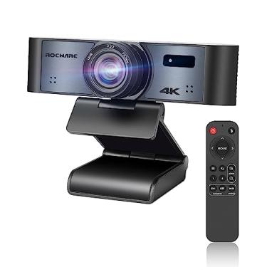 Imagem de ROCWARE Webcam 4K com controle remoto, câmera de computador RC16 com microfone, 1080p 60fps FHD, rastreamento AI, capa de privacidade, WDR, 110°FOV, zoom digital 8X, câmera de streaming para