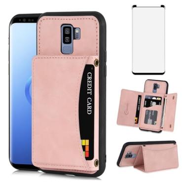 Imagem de Asuwish Capa de celular para Samsung Galaxy S9 Plus com protetor de tela de vidro temperado e suporte de cartão de crédito de couro PU, acessórios para celular S9+ 9S 9+ S 9 9plus S9plus feminino