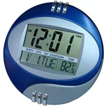 Imagem de Relógio De Mesa E Parede Digital Data Hora Tempera Azul - Elite